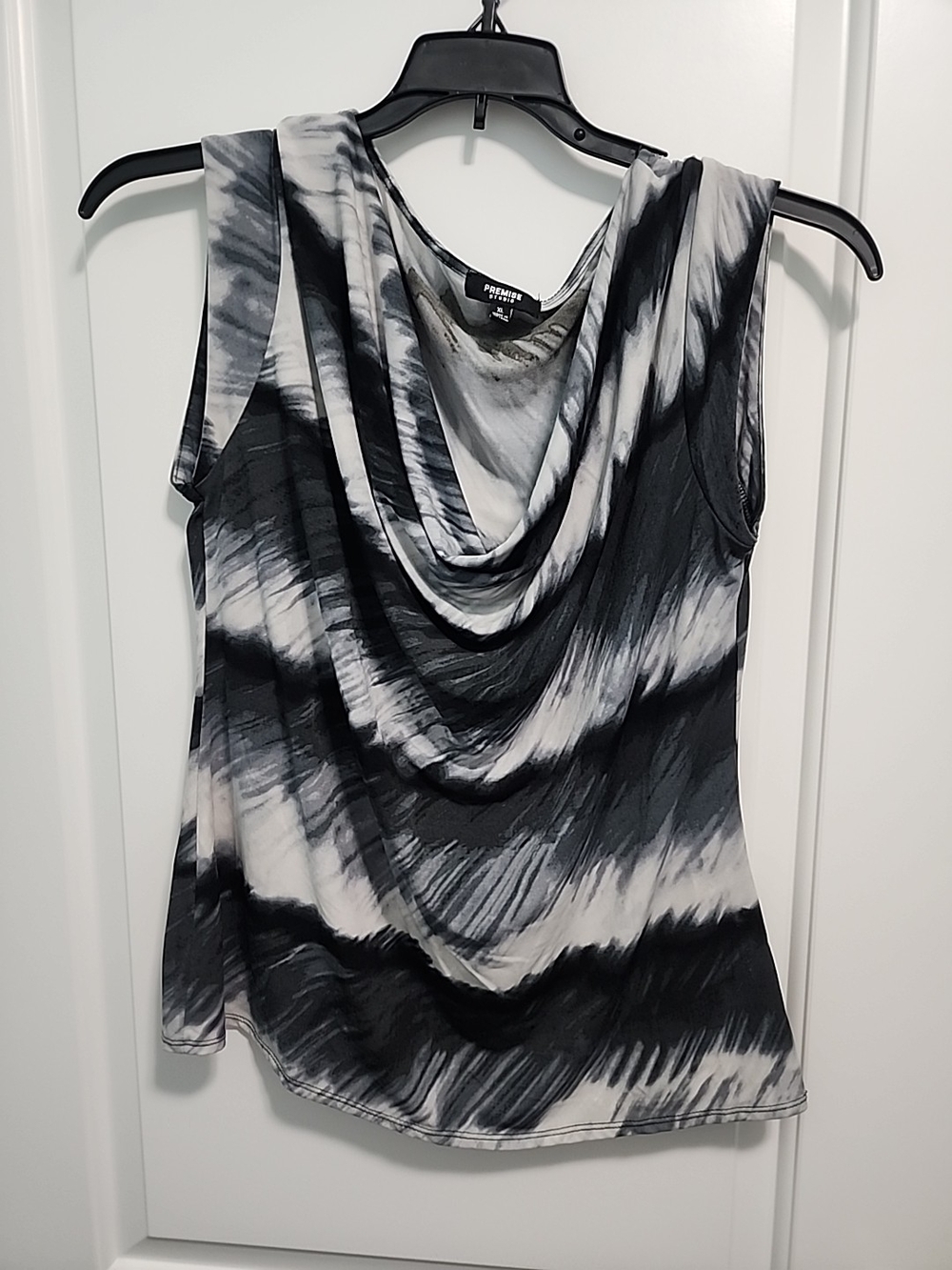 Premise Black & White Draped Cowl Neck Tank